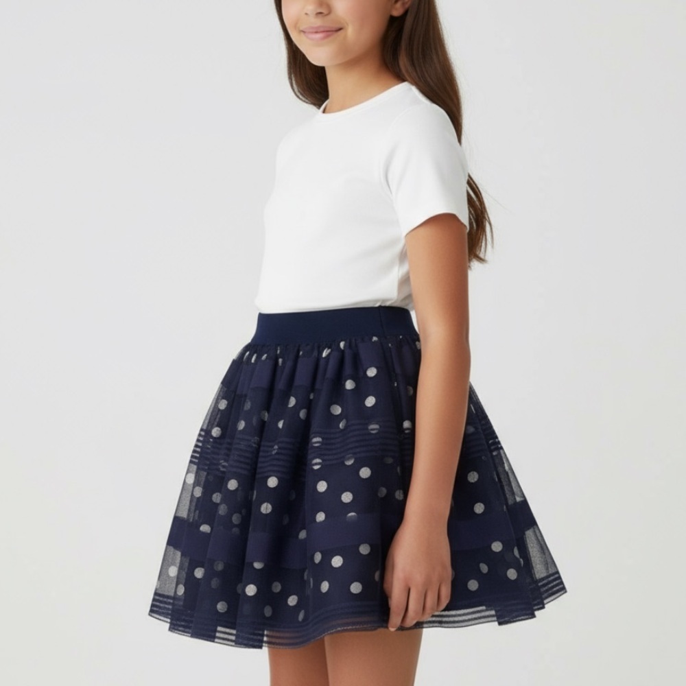 Children’s Place Navy and White Polka Dot Striped Skater Tutu Skirt Size S 5/6